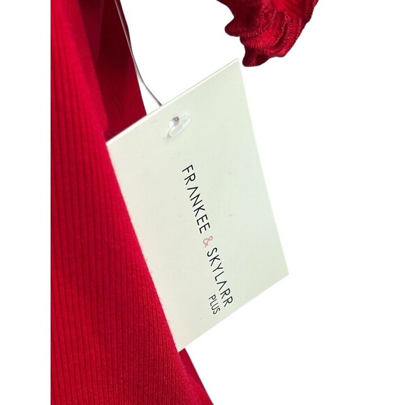 Frankee & Skylaar Short Sleeve Red White Ribbon Romantic Cottage Core Top 3X NEW - Picture 4 of 8